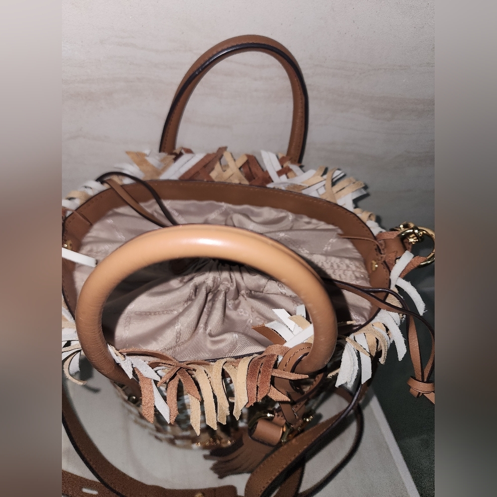 Michael Kors Medium Marley Woven Bucket Bag Tote Crossbody Leather - Picture 6 of 14